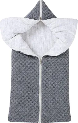 Produktbild von Unyqoos® 2‑in‑1 Babyschlafsack/Puckdecke mit 4 Reißverschlüssen (Kapuze, Front, 2×Boden) 36×75 cm, Acryl außen, Baumwollfutter, für 0–12 Monate