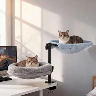 Produktbild von Katzenliegebett Katzenhängematte Schreibtischbett - 360° drehbar - Klemmmodell - Bis 36 kg