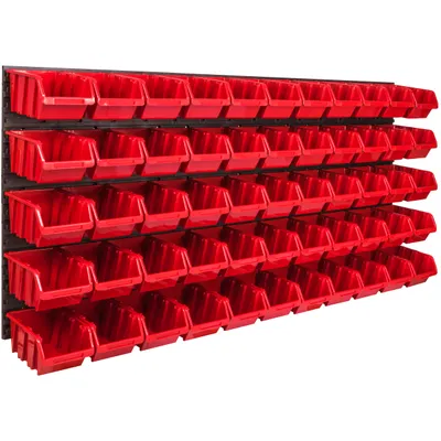 Immagine prodotto di Pannello portautensili a parete 173,4 x 78 cm con 55 pezzi. Scatole appese Scatole rosse Sistema di stoccaggio