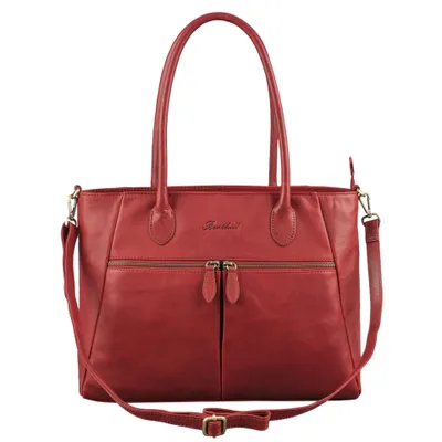 Produktbild von benthill Damen Handtasche Leder Shopper Umhängetasche klassisch elegant groß 39x30.5x11 cm weiches Leder Platzwunder 1 Innenfach 3 Reißverschlussfächer 3 Dokumentenfächer für iPad Handy