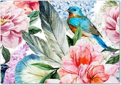 Produktbild von Tulup® Glas-Bild - 100 x 70 - Wandbild aus Glas - Wandkunst - Wandbild hinter gehärtetem Sicherheitsglas - Tiere - Blumen und Vögel - Mehrfarbig