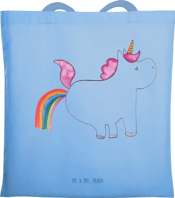 Produktbild von Mr. & Mrs. Panda Tote Bag Einhorn Pupsen - Sky Blue - Geschenk, Freundin, Spaß, Unicorn, Uni Tasche, Jutebeutel, Schultasche, Regenbogen, Jutetasche, Pups