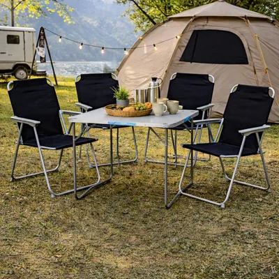 XL 5-teiliges Campingmöbel Set Alu mit Tragegriff Camping 80x60x68cm Schwarz
