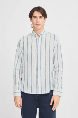Produktbild von Casual Friday CFDYLAN striped Herren Leinenhemd Hemd Langarmhemd Leinenmix regular fit
