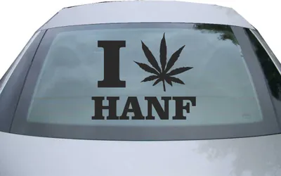 Produktbild von Indigos UG - Aufkleber Heckscheibe & Motorklappe DE2535 - schwarz - 600x502 mm - I love Hanf - Auto Scheiben Fenster Heckklappe Tuning Racing JDM - Die cut