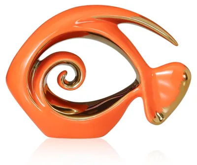 Produktbild von Große, orangefarbene Keramik-Fischfigur zur Dekoration