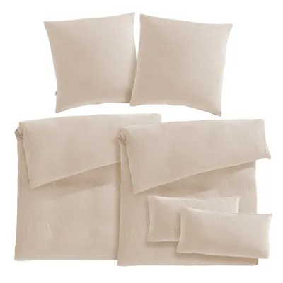 Produktbild von Pure Label Musselin Bettwäsche 6teilig bestehend aus Bettbezug 155 x 220 2er Set + 80x80 Kissenbezug 2er Set + 40x80 Kissenbezug 2er Set in beige