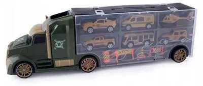 Produktbild von Lena Spielzeugfahrzeug-Set mit Schiene, 6 Militärfahrzeugen, 1 Hubschrauber und Federwagen