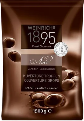 A bag of dark chocolate drops.