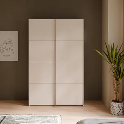 Produktbild von Forte SOPHISTISPACE Kleiderschrank 120, moderner Schwebetürenschrank, 2-türig, Einlegeböden, Kleiderstange, Holzwerkstoff, Kaschmir|Beige, 120,1 cm breit x 210,5 cm hoch x 62,9 cm tief