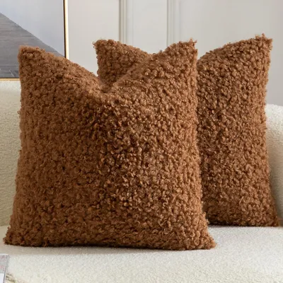 Produktbild von 2er Set Kissenbezug Teddywolle Faux Pelz 60x60 cm Braun