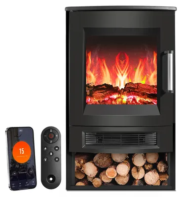Obrázek produktu pro Ikodm Elektrický krb 900/1800 W, černý elektrický krb s 8 barvami plamenů, dálkové ovládání, termostat a časovač