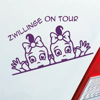 Produktbild von Auto Aufkleber Zwillinge on Tour Board Baby Mädchen 19x11 cm Lila Sticker Heckscheibenaufkleber