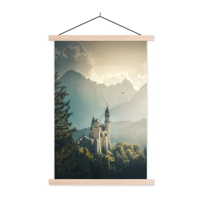 Produktbild von MuchoWow® Textilposter Natur - Schloss - Berg - Neuschwanstein 40x60 cm mit holzfarbenen Rahmen - Poster