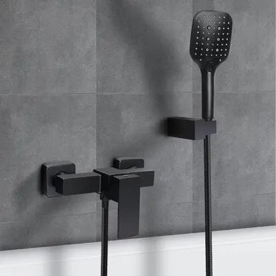 Produktbild von Unyqoos® Duscharmatur-Set für Wandmontage – matt schwarz, SUS304 Edelstahl, Einhebelmischer mit Handbrause (3 Strahlarten), inkl. Montageset