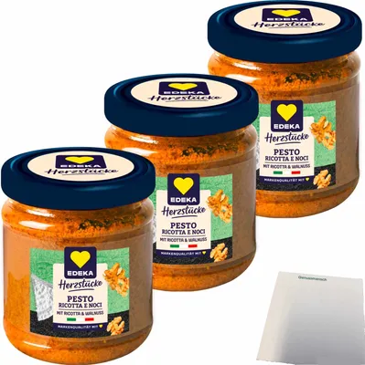 Produktbild von Edeka Herzstücke Pesto Ricotta & Walnuss 3er Pack (3x190g Glas) + usy Block