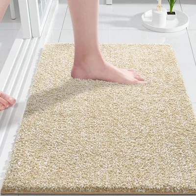 Immagine prodotto di Tappeto da bagno extra morbido, assorbente, lavabile in lavatrice, 92 x 61 cm, color beige chiaro e bianco