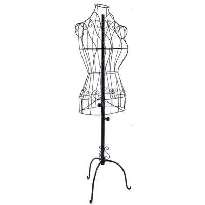 Image de Mannequin décoratif pour vitrine, buste pour le haut du corps, portant un porte-vêtements en fil métallique, réglable, léger, avec support en métal, de couleur noire