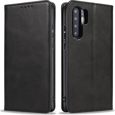 Produktbild von Handyhülle für Huawei P30 Pro mit 9H Displayglas Kunstleder Flip Cover Hülle Handytasche Case Kartenfach Farbe: Schwarz
