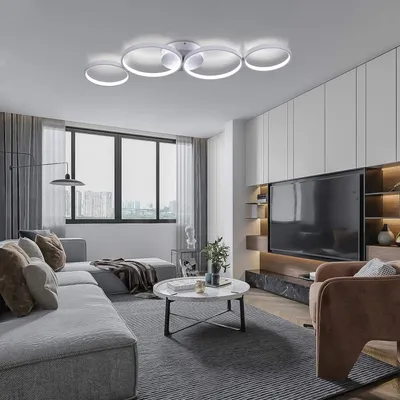 Produktbild von ZMH LED Deckenleuchte 55W Dimmbar mit Fernbedienung Modern 4 Flammig in Ringoptik Deckenlampe Rund Innen Metall für Wohnzimmer Schlafzimmer Weiß
