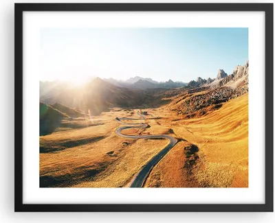 Produktbild von Gerahmtes Poster - Schwarzer Rahmen - Sonne Berge Weg - 50x40 cm - Wand Bild - Wanddeko - Wandbilder - Kunstposter - Wandposter - Bilderrahmen - Bilder - Kunstdruck - Wanddekoration - P2BAA50x40-4836