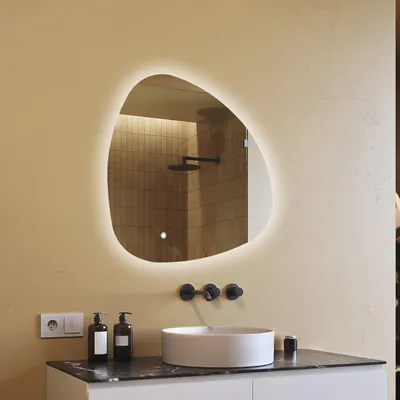 Image de Miroir de salle de bain 84x84cm - irrégulier avec éclairage LED - LED Dual et Touch Sensor