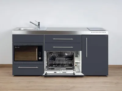 Produktbild von Stengel Miniküche Premiumline Schiefergrau MPGSMOS 180 mit Kühlschrank, Geschirrspüler und Mikrowellenofen