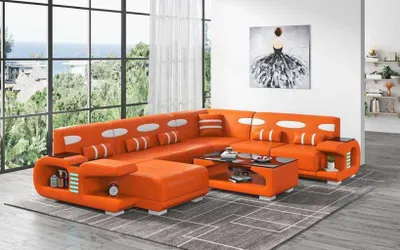 Produktbild von Wohnlandschaft XXL Sofa U Form Groß Ecksofa Ledersofa Orange Sofas Neu