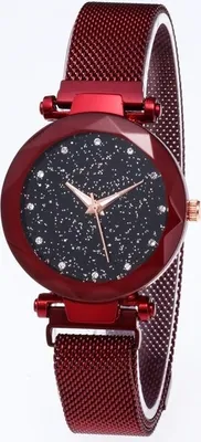 Produktbild von Moderne Magnetische Damenuhr Stars in Rot - Stilvoll und Anpassbar KP6246