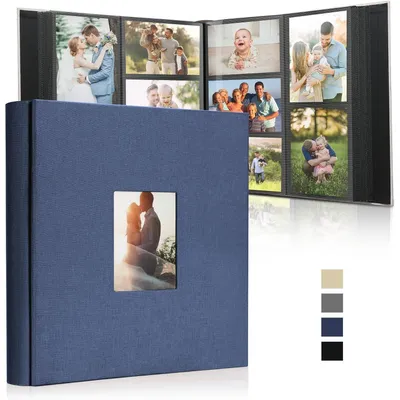 Produktbild von Großes Fotoalbum Einsteckalbum für 1000 Fotos 10x15 cm Leinenbindung Personalisiert Blau