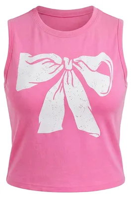 Produktbild von Damen Top mit Spitze und zartem Schleifenprint aus Jersey in Rosa, Größe M