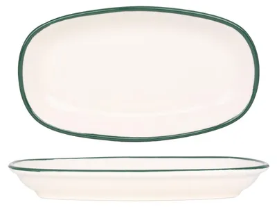 Productafbeelding van Rinart serveerschaal - Groene rand - Porselein - 30x18 cm