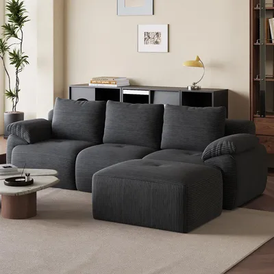 Immagine prodotto di Divano angolare modulare ProximaX, forma a L, 264 cm, colore grigio scuro "Cord", con poggiapiedi, ideale per il soggiorno