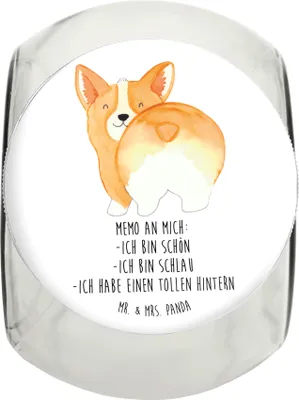 Produktbild von Mr. & Mrs. Panda Dose Corgi Po L 870ml - Weiß - Geschenk, Vorratsglas, Keksdose, Bonbonglas, Hund, Vorratsbehälter, glasbehälter, Positiv, Achtsamkeit, Corgie, Motivation