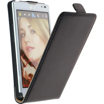 Produktbild von PhoneNatic Kunst-Lederhülle kompatibel mit LG Optimus L9 - Flip-Case schwarz + 2 Schutzfolien