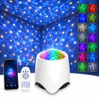 Productafbeelding van Nachtlampje LED Sterrenhemel Projector, Lamp met Sterrenprojectie, inclusief Bluetooth speaker, 56 kleuren, geschikt voor feestjes, slaapkamerdecoratie