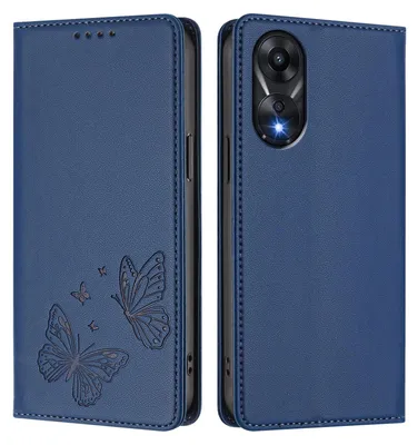 Obrázek produktu pro Kožené pouzdro pro Oppo A78 4G, motýlí ražbou, peněženkové flip pouzdro se stojánkem Tmavě modrá