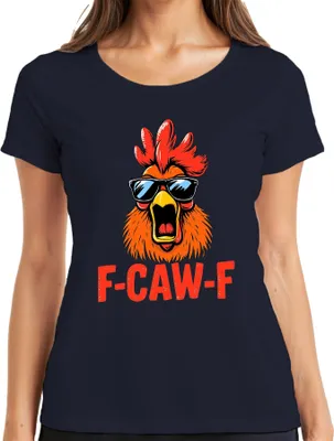 Produktbild von F-CAW-F Cooler Hahn mit Sonnenbrille Lustig Retro Bauernhof Huhn Damen T-Shirt, Navy, XL