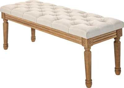 Produktbild von Sitzbank, Polsterbank mit Leinenoptik, Holzbeine, Bettbank für Schlafzimmer, Wohnzimmer, Flur, 120 x 41 x 48 cm, Creme