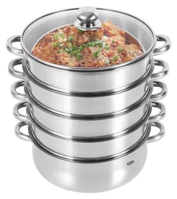 Produktbild von Großer Dampfgarer aus Edelstahl, 28 cm Durchmesser, 5-lagig, für die private/gewerbliche Küche