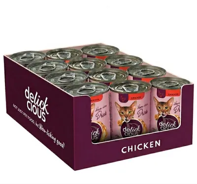 Produktbild von DELICKCIOUS Ergänzungsfuttermittel für ausgewachsene Katzen Nassfutter mit Huhn – 12x140 g
