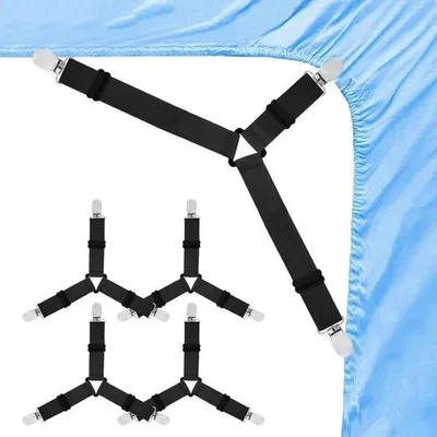 Image de Lot de sangles élastiques pour draps, noir, avec pinces métalliques