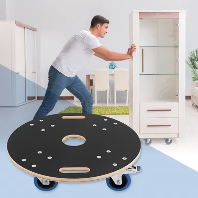 Zdjęcie produktu dla ECD Germany Wózek transportowy okrągły, Ø 57x14,5 cm, z płytą sitodrukową i 2 kółkami z hamulcem, nośność 800 kg, do transportu mebli ruchomych