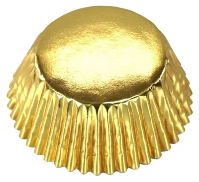 Produktbild von PME Metallic Baking Cases, Cupcake-/Muffin-Cups, Rund, Gerillte Oberfläche, Gold, Aluminium, Papier, 28 mm