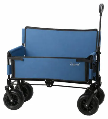 Produktbild von Zelsius Bollerwagen mit Sitzfunktion, Blau, 150 kg Tragkraft, 2in1 Transportwagen, Sitzbank