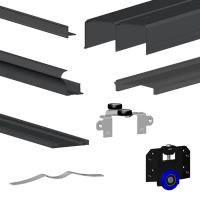 Produktbild von Schiebetürbeschlag SLID'UP 280, Laufschiene 300 cm, für 3 Türen je 18 mm Türstärke, bis 50 kg, schwarz eloxiert