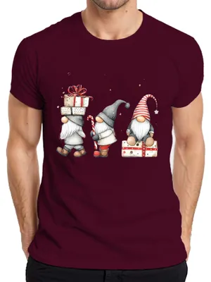 Immagine prodotto di Maglietta da uomo con elfo natalizio Scandinavian cute gift Christmas, Borgogna, XL