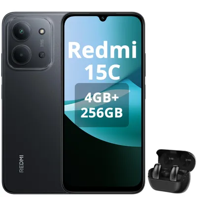 Obrázok produktu pre Xiaomi Redmi 15C 4G Dual SIM, 4 GB RAM, 256 GB, farba: tmavá čierna. Súčasťou balenia sú slúchadlá