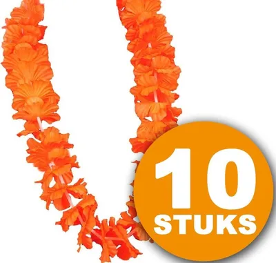 Produktbild von Orange Partykleidung | 10 Stück Orangenkranz Hawaii De-Luxe | Orangefarbenes Partyzubehör | Partykleidung WM 2022 | Orange Dekoration Dekorationspaket Niederländische Nationalmannschaft Orange Paket