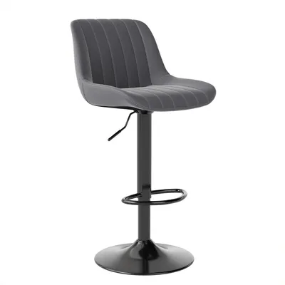 Image de Tabouret pivotant avec dossier, réglable en hauteur, en similicuir PU, couleur gris foncé, lot de 1